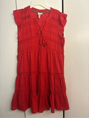 Knox Rose Red Boho Dress Women S Tiered Crochet Tasseled Ruffle Peasant Cowgirl